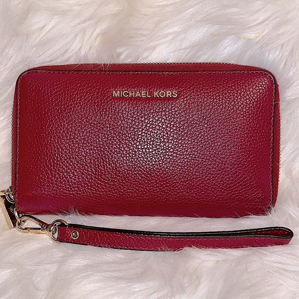 Michael Kors Women’s Adele Red Zip Wristlet Wallet